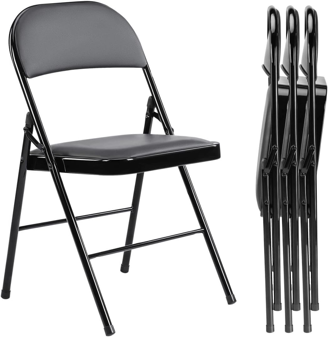 Padded Folding Chairs Set of 4, Portable Stackable Acrylic with Cushion for Outdoor Activities, Indoor Gatherings, Living Rooms and Office Meetings, Black