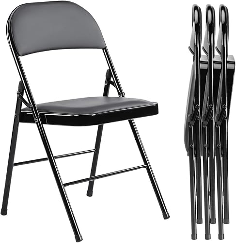 Miniatura 9 de Juego de 4 sillas plegables acolchadas de acrílico apilables portátiles con cojín para actividades al aire libre, reuniones en interiores, salas de