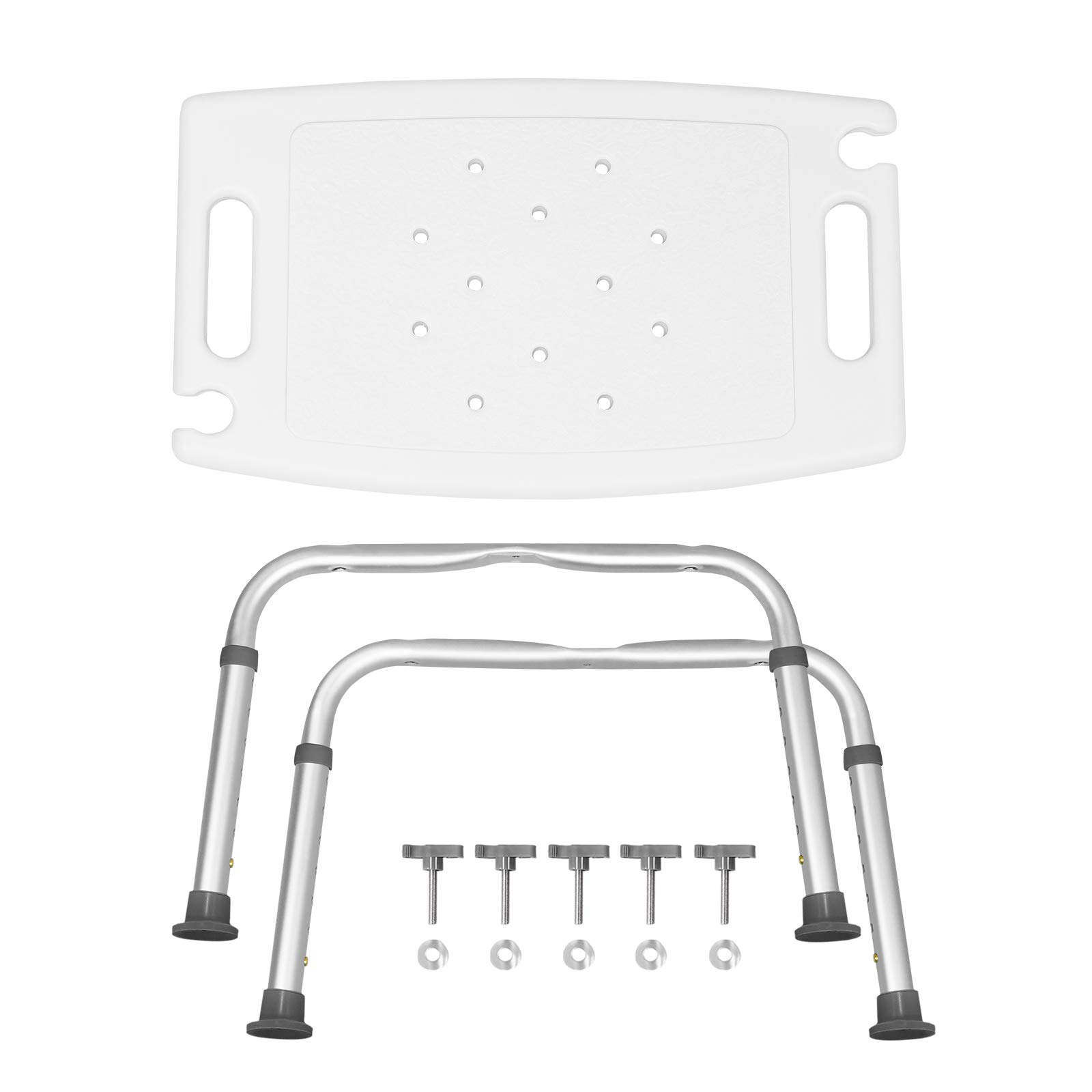FIVMEN Taburete de ducha de aluminio, altura ajustable, 36-52 cm, antideslizante, para personas mayores de hasta 136 kg