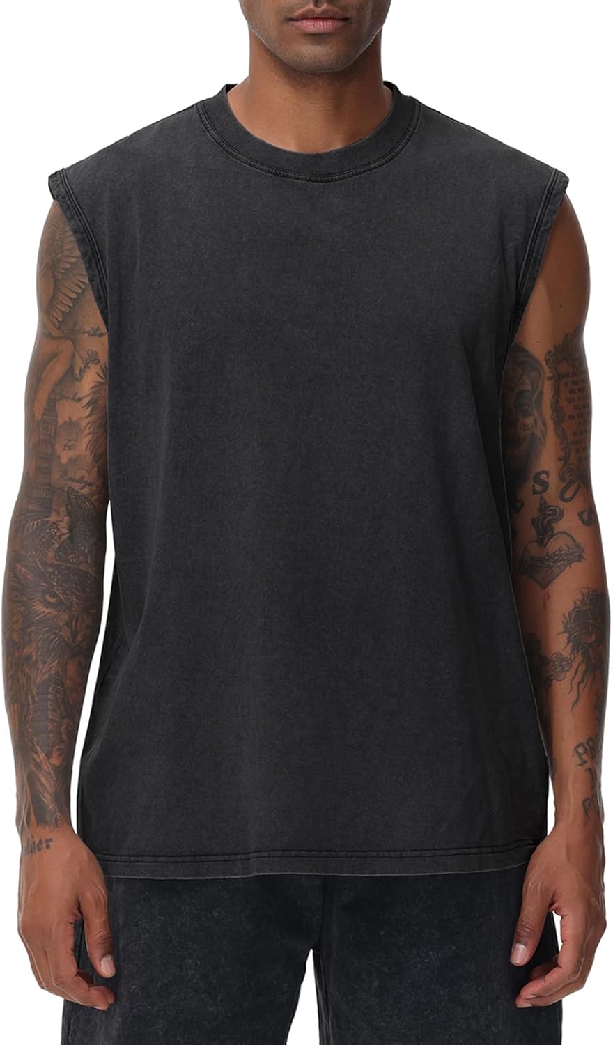 Mens Workout Tank Tops Sleeveless Tee Shirts Men Muscle Shirt Gym Acid Wash T Shirt...