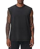 Mens Workout Tank Tops Sleeveless Tee Shirts Men Muscle Shirt Gym Acid Wash T Shirts Running Beach Loose Fit Tee