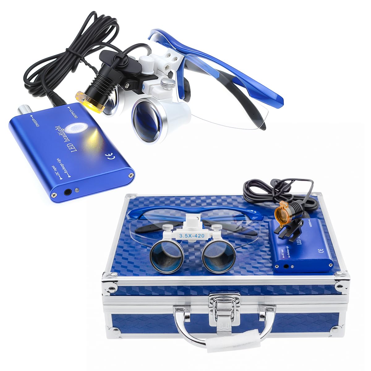 3.5X 420mm Arbeitsabstand Binokularlupen Optisches Glas Mit 3W LED Scheinwerfer Lampe mit Filter (Blau)