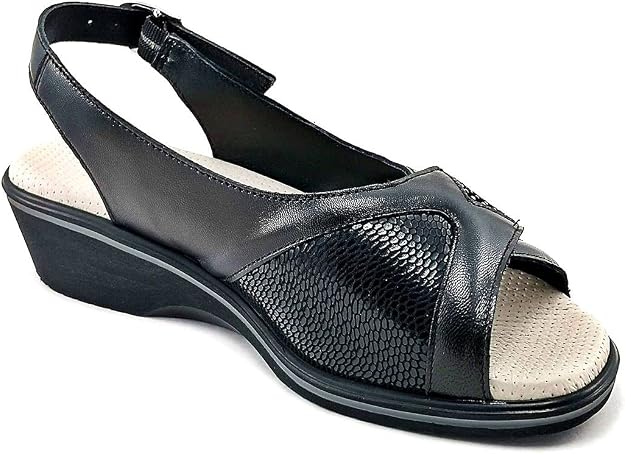 Susimoda Sandalo Chanel da Donna con Strappo, Linea Comoda con Plantare  Memory Foam in Pelle, Tomaia Regolabile in Pelle e Tessuto Stretch, Zeppa  in Micro Leggero di 4 cm, Art 2908/14. Made :