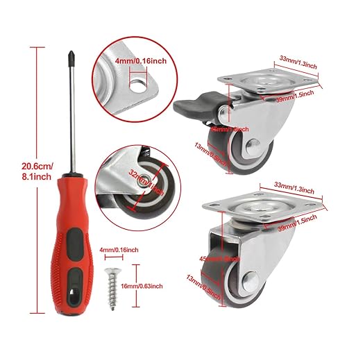 Miniatura 5 de Luomorgo Paquete de 4 ruedas giratorias de goma de 1.25 pulgadas con placa superior de 360 grados, ruedas de capacidad total de 140 libras para