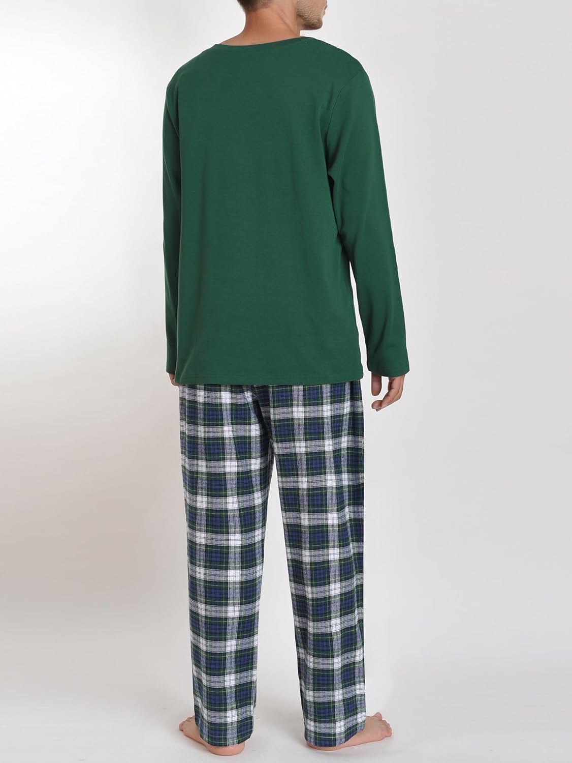 Latuza Men's Long Sleeve V-Neck Jersey Shirt Flannel Pants Pajama Lounge Set - Image 3