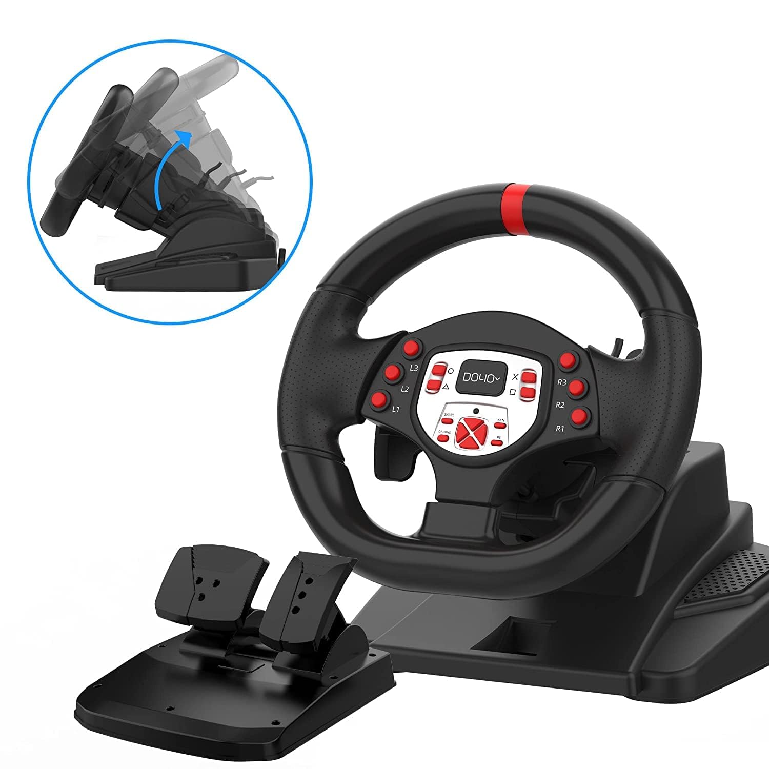 NBCP DOYO Gaming Lenkrad und Pedalen, USB 180-Grad-Lenkräder für PC, PS4, Xbox One, PS3, Xbox Series X/S, Switch, Doppelmotor-Vibration