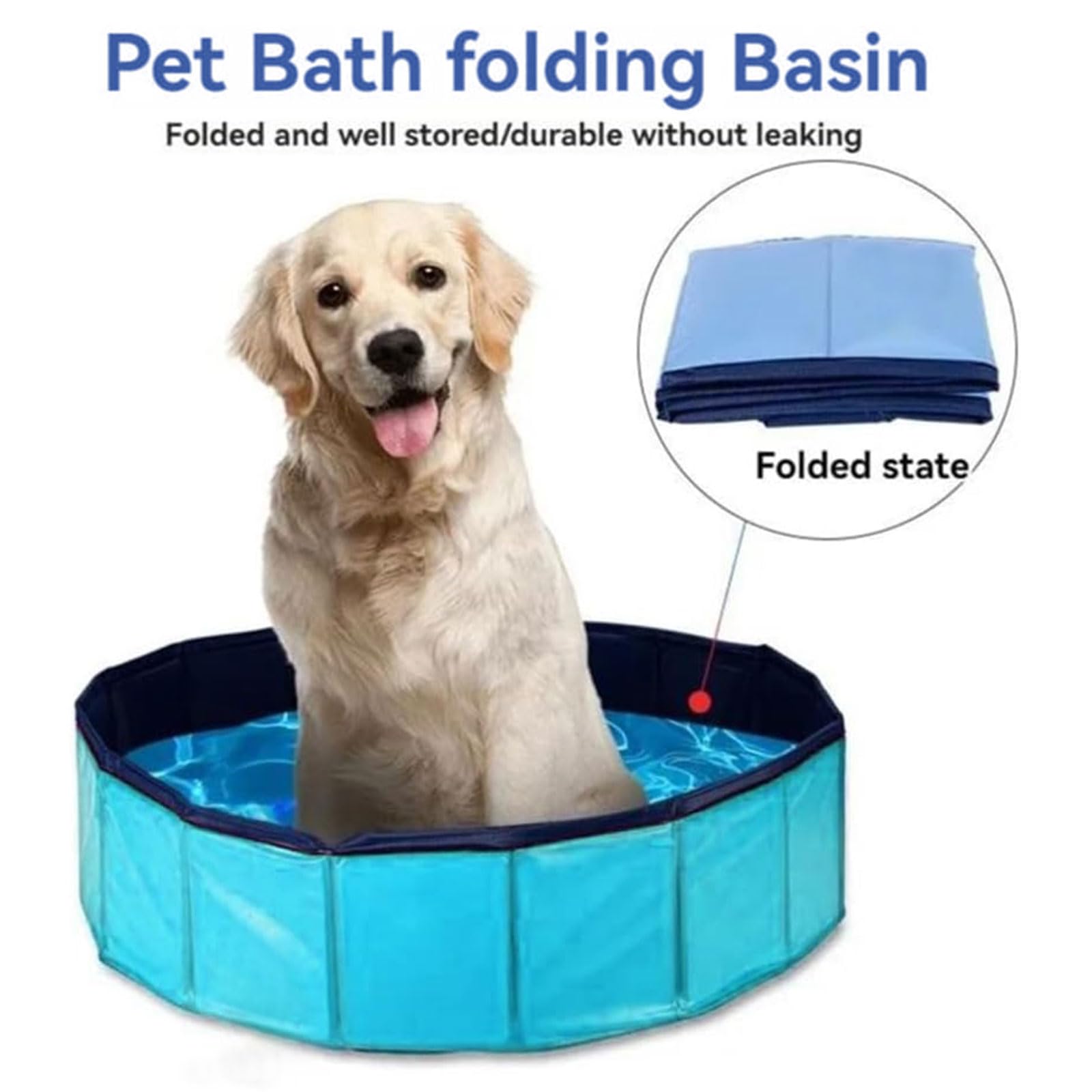Piscina per cani, grande, 50 x 10 cm, pieghevole, per animali domestici, antiscivolo, portatile, in PVC, blu