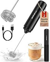 SIMPLETaste Rechargeable USB-C Milk Frother Handheld Wand - Dual Coil Stainless Steel Whisk for Lattes, Cappuccino, Matcha, Coffee & Hot Chocolate