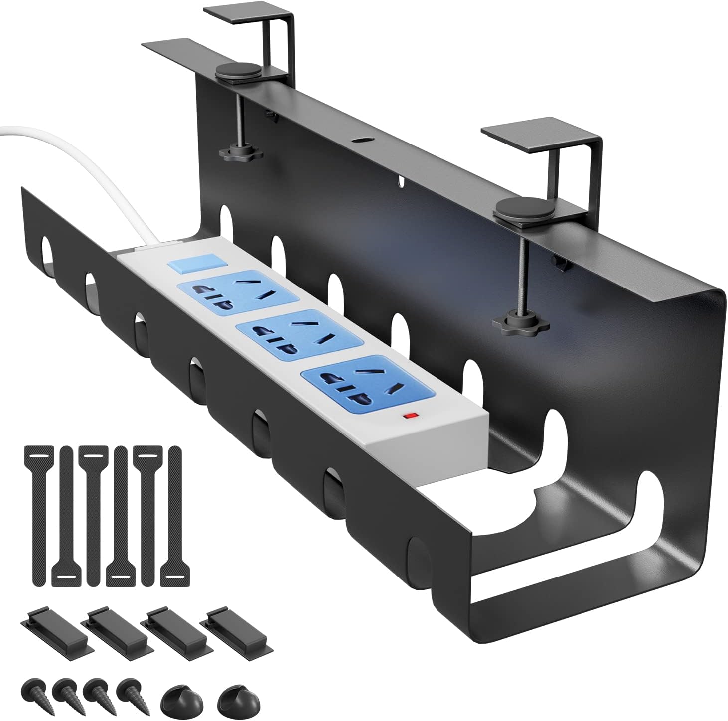 Amazon デスク 下 ケーブル 収納 トレイ 2個 セット 黒 【 穴あけ 不要/幅 43cm, 高さ 10cm (組み立て時
