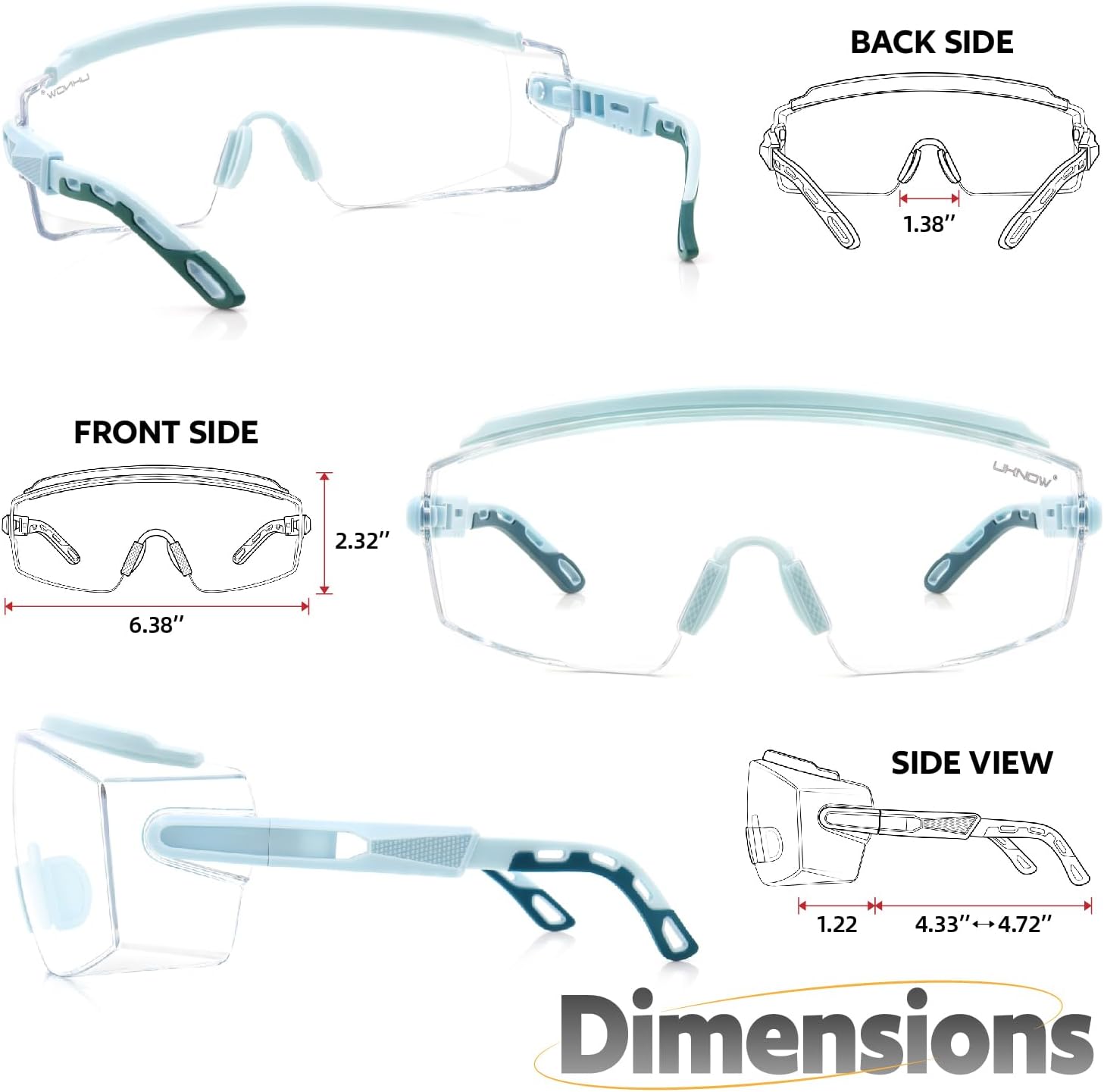 UKNOW Safety Glasses Over Eyeglasses, Anti Fog Safety Goggles ANSI Z87.1, Adjustable Protective Eyewear - Image 6
