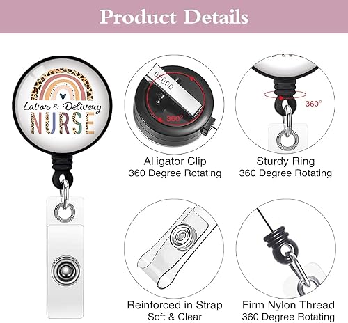 Miniatura 4 de Carretes de identificación retráctiles para enfermeras y parto, con clip, para trabajadores de oficina, médicos, enfermeras, voluntarios,