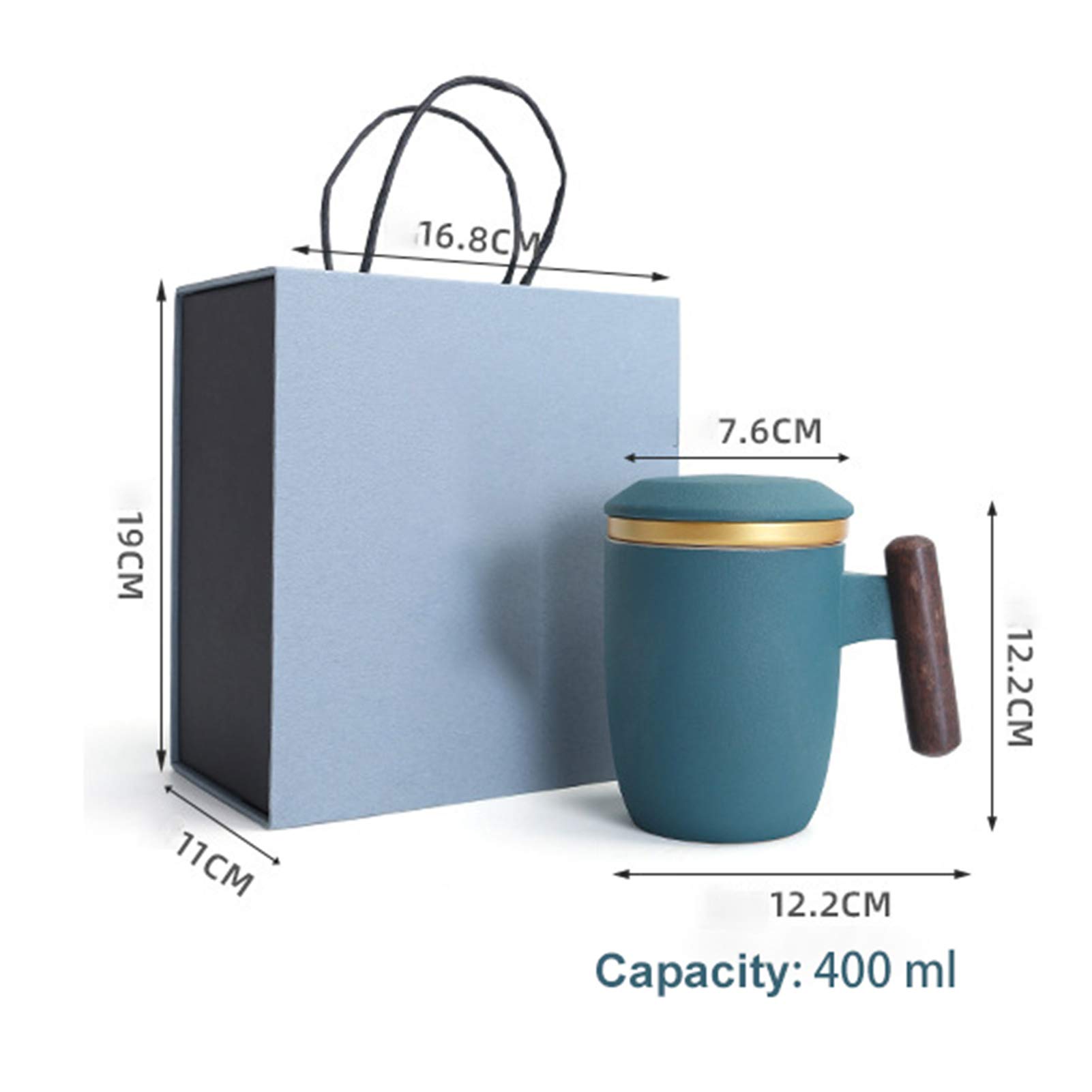 Teetasse Mit Deckel Sieb Und Holzgriff 400ml Porzellan Teebecher, Plastikfrei Cup Keramikbecher Set Zum Einweichen Von Losen Tee, Für Büro, Zuhause Oder Geschenk (Dunkelgrün)