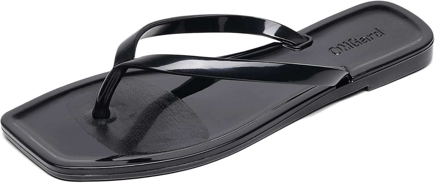 Jelly Sandals for Womens Flip Flops Thong Flat Jellies Shoes Clear Square Slides Size 10 Summer Beach Slipper Durable Quick Drying Soft