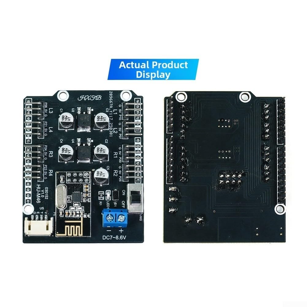 Scudo driver motore passo-passo a 8 canali per progetti di robotica Arduino con telecomando 2,4 G e supporto sensore di prevenzione degli ostacoli, compatto 68 x 53 mm (B)