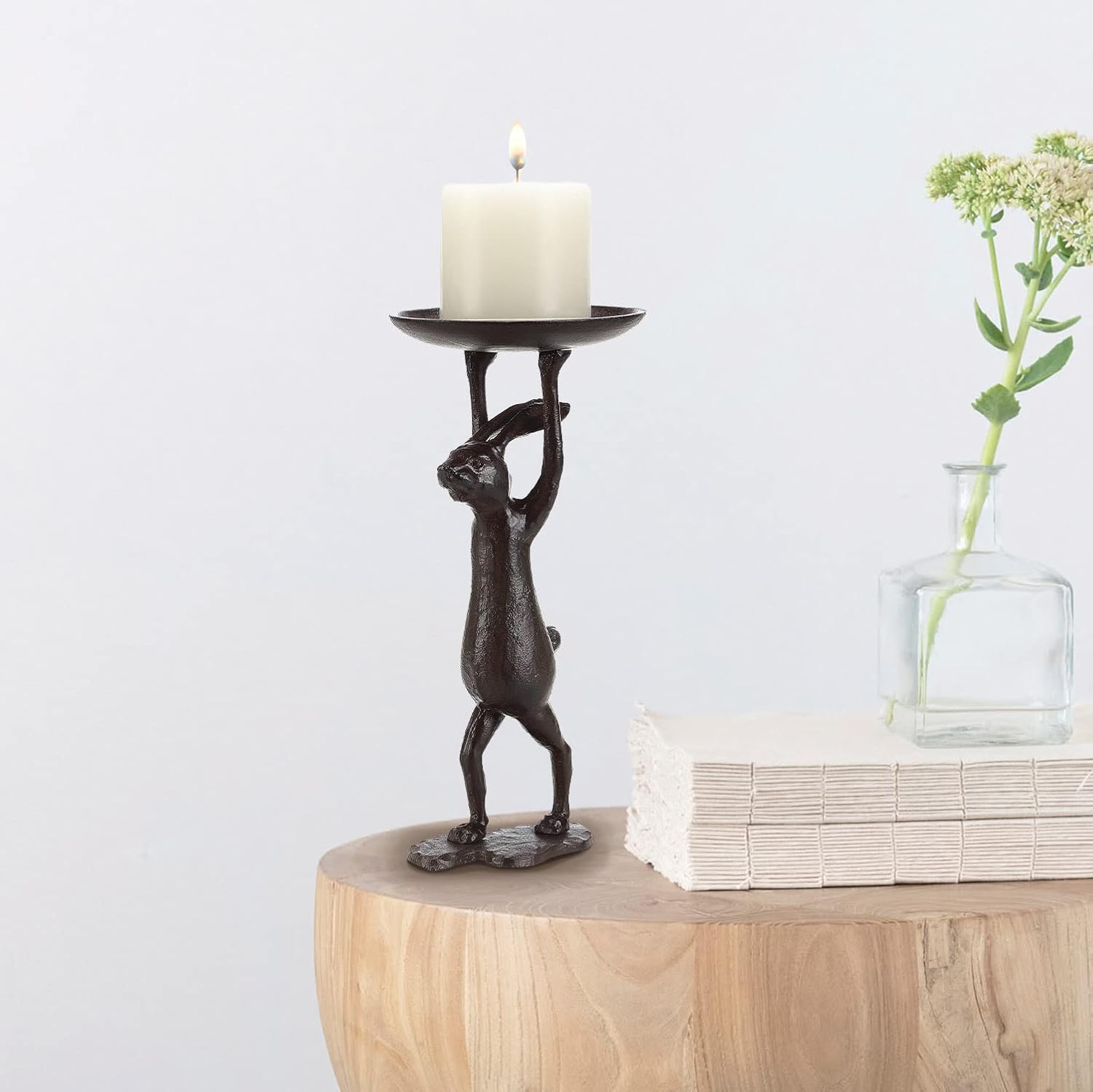 Creative Co-Op Cast Iron Rabbit Candleholder in Antiqued Bronze Finish
