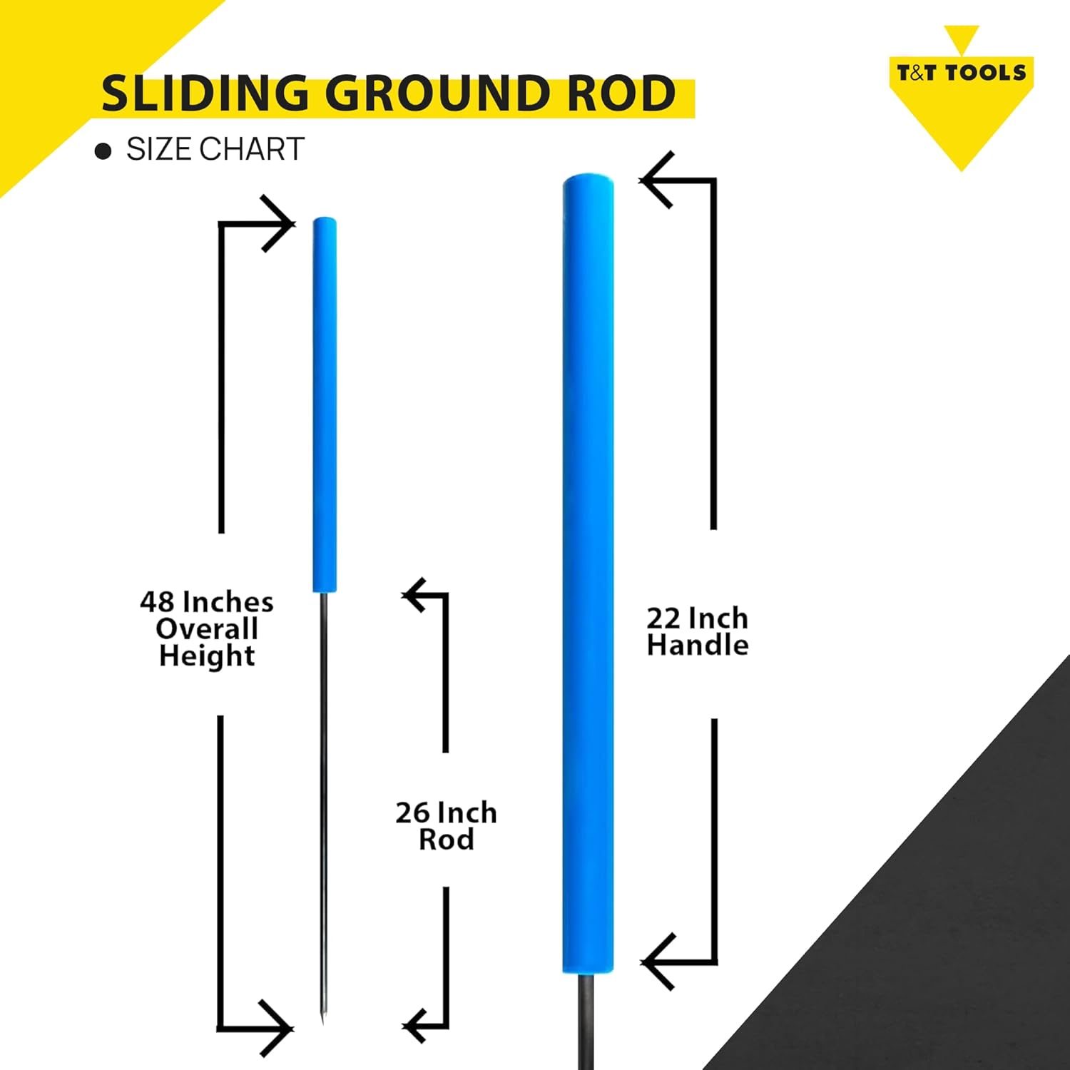 T&T Tools Sliding Ground Rod - Grounding Systems with Handle, Durable Grounding Rod for Soil, Heavy Duty Soil Tool, Outdoor Use, Professional Ground Rod for Compact Soils with 1/2 inch Steel