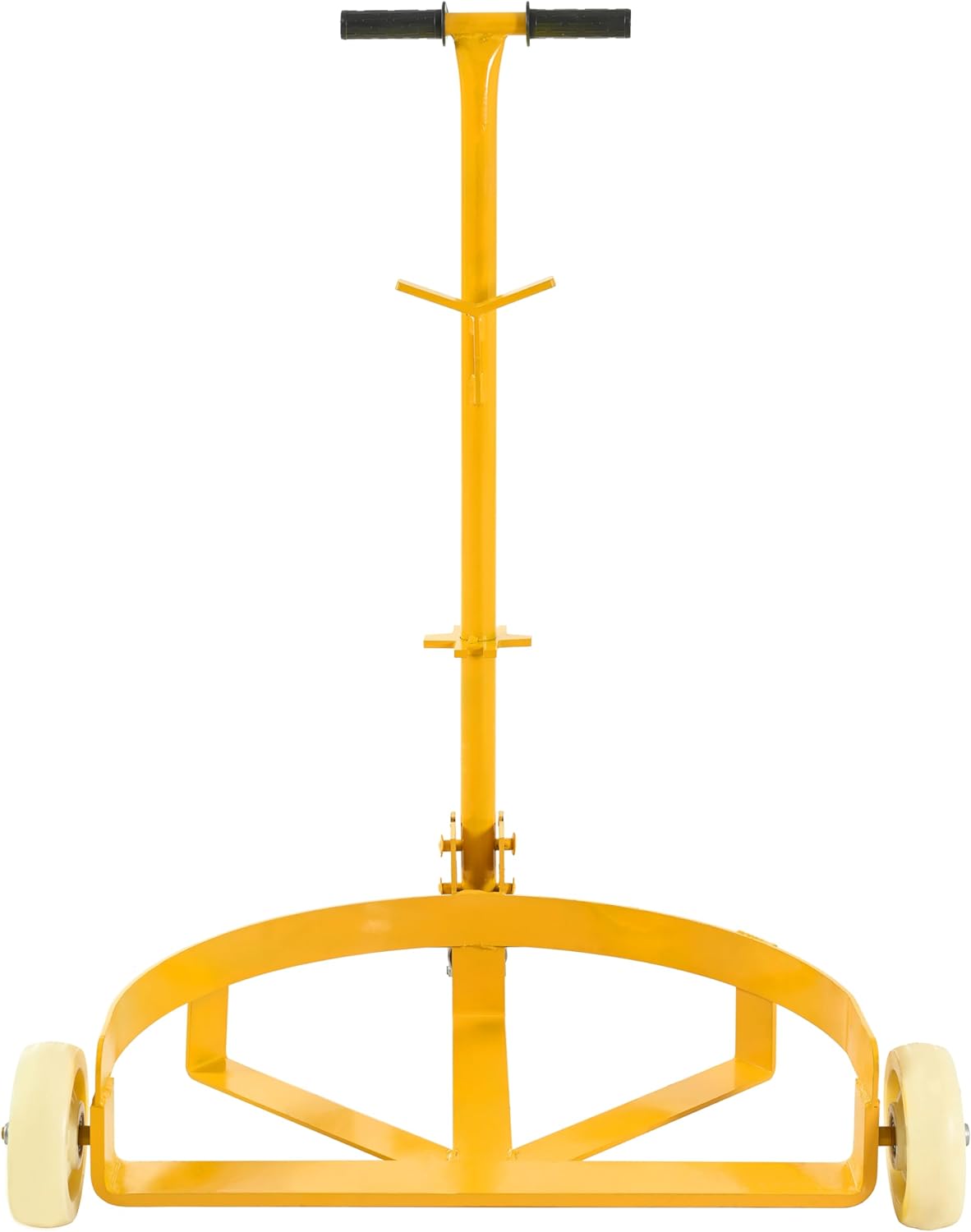 Steel Drum Dolly, Yellow, Low Profile Design, 55 Gallon Capacity, 3-Wheel Configuration with 2 Fixed and 1 Swivel PU Wheels, 1200 lbs Weight Capacity, 30.5 x 16.5 x 28.94 Inches