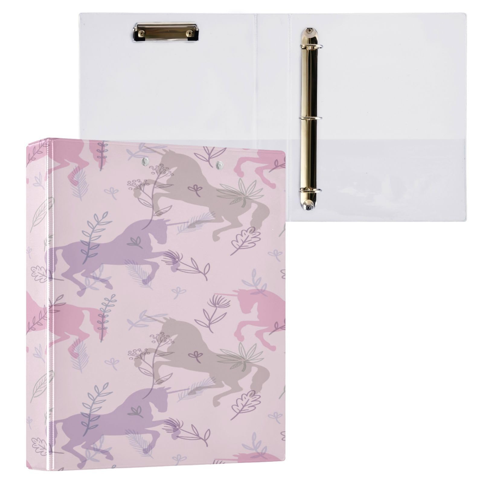 SKYSHU Pink Horse - Raccoglitori a 3 anelli rotondi con 3 tasche interne trasparenti in PVC, impermeabili, robusti, con clip in metallo antiscivolo, raccoglitori versatili per 200 fogli, confezione da