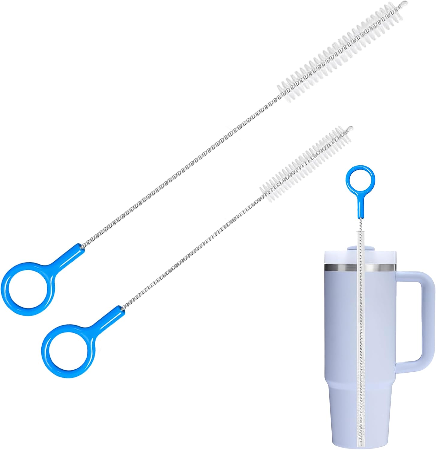 Straw Cleaner Brush, 10 & 12 Inch Extra Long Metal Scrubber for Reusable Straws Cleaning, Stanley Cup Brush Kit with Hanging Loop, Food-Grade Tool for Baby Bottles, Tumblers & Hummingbird Feeders