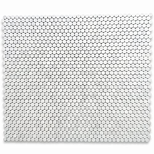 Stone Center Online Carrara White Marble 1 Inch Penny Round Mosaic Tile Honed Kitchen Bath Wall Floor Backsplash Shower (1 Sheet) #TOP1