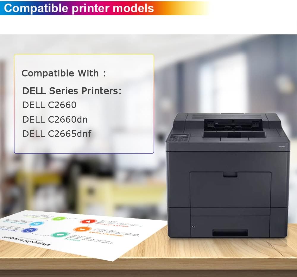 Compatible Dell C2660 C2660dn C2665dnf Toner Cartridge Replacement for Dell 593-BBBU 593-BBBT 593-BBBS 593-BBBR Ink High Yield Black 6,000 & Color 4,000 Pages [KCMY-4Pack]