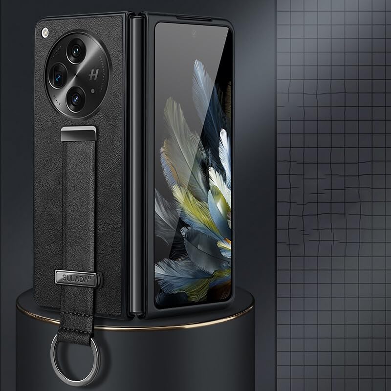 Étui en cuir pour OnePlus Open protection rigide premium noire au style minimaliste