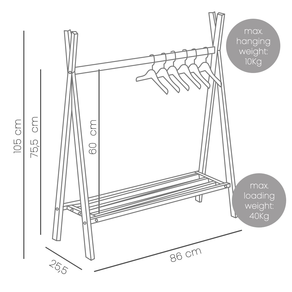 MIMUSELINA Perchero niños Perchero Tipi de madera Burro colgador abrigos ropa bebé autonomía del niño, perchero madera decoración habitación infantil (Madera Haya NATURAL)