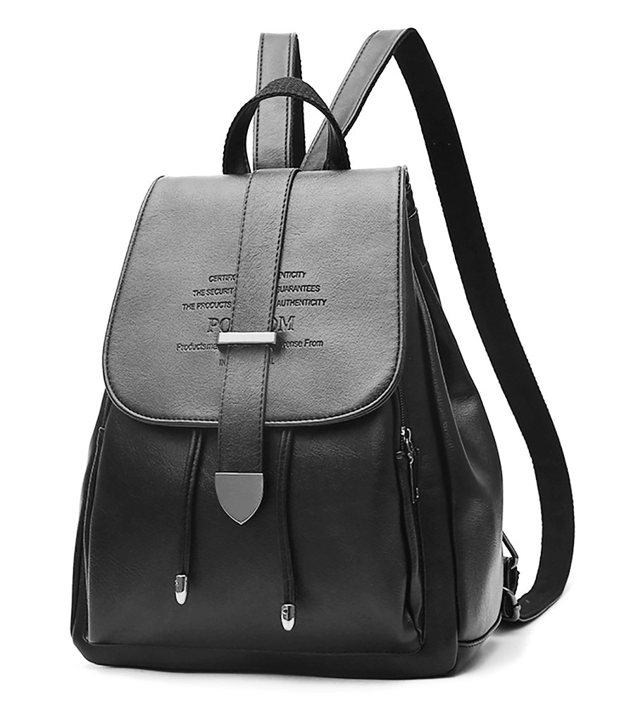 Stylish Leather Backpack School Travel Daypack Casual Style Backpack Knapsack for Women Girl Black