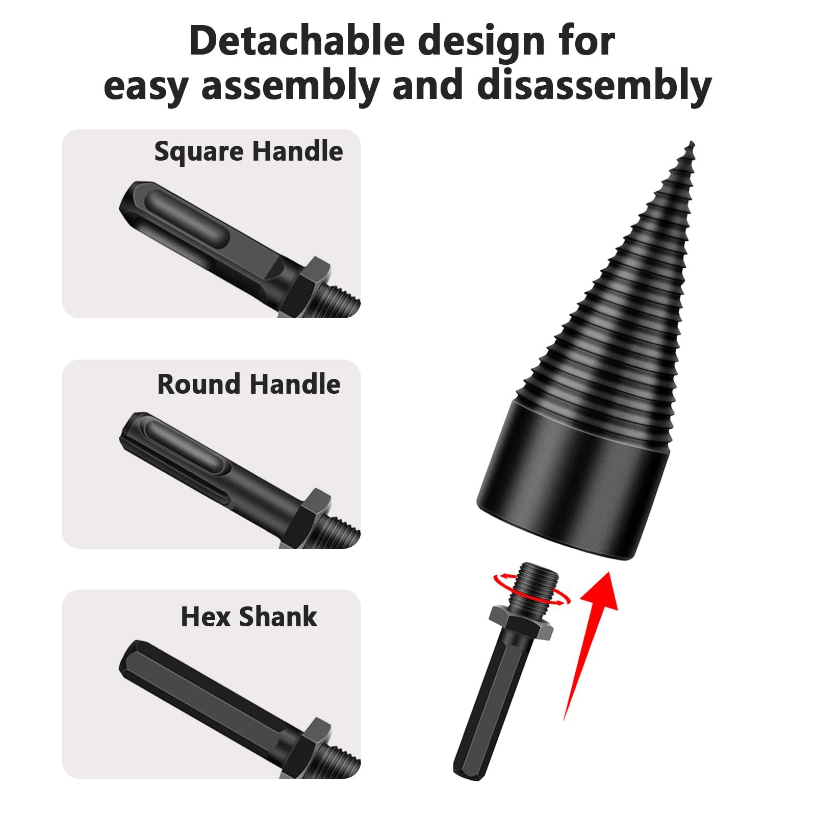Spaccalegna Manuale Per Trapano | 32mm Con 3 Impugnature | Cono A Vite Per Legna Da Ardere
