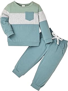 Baby Boy Fall Winter Clothes Toddler Boy Outfits Long Sleeve Patchwork Sweatshirt Tops Pants 2 Piece 12 Months-5T
