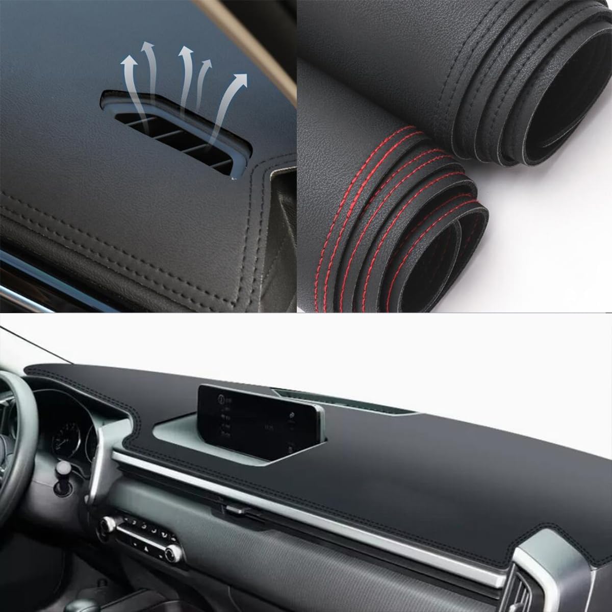 Black Leather Dash Mat Dashboard Cover Dash mat Interior Pad Compatible for Mazda CX-50 2023 2024