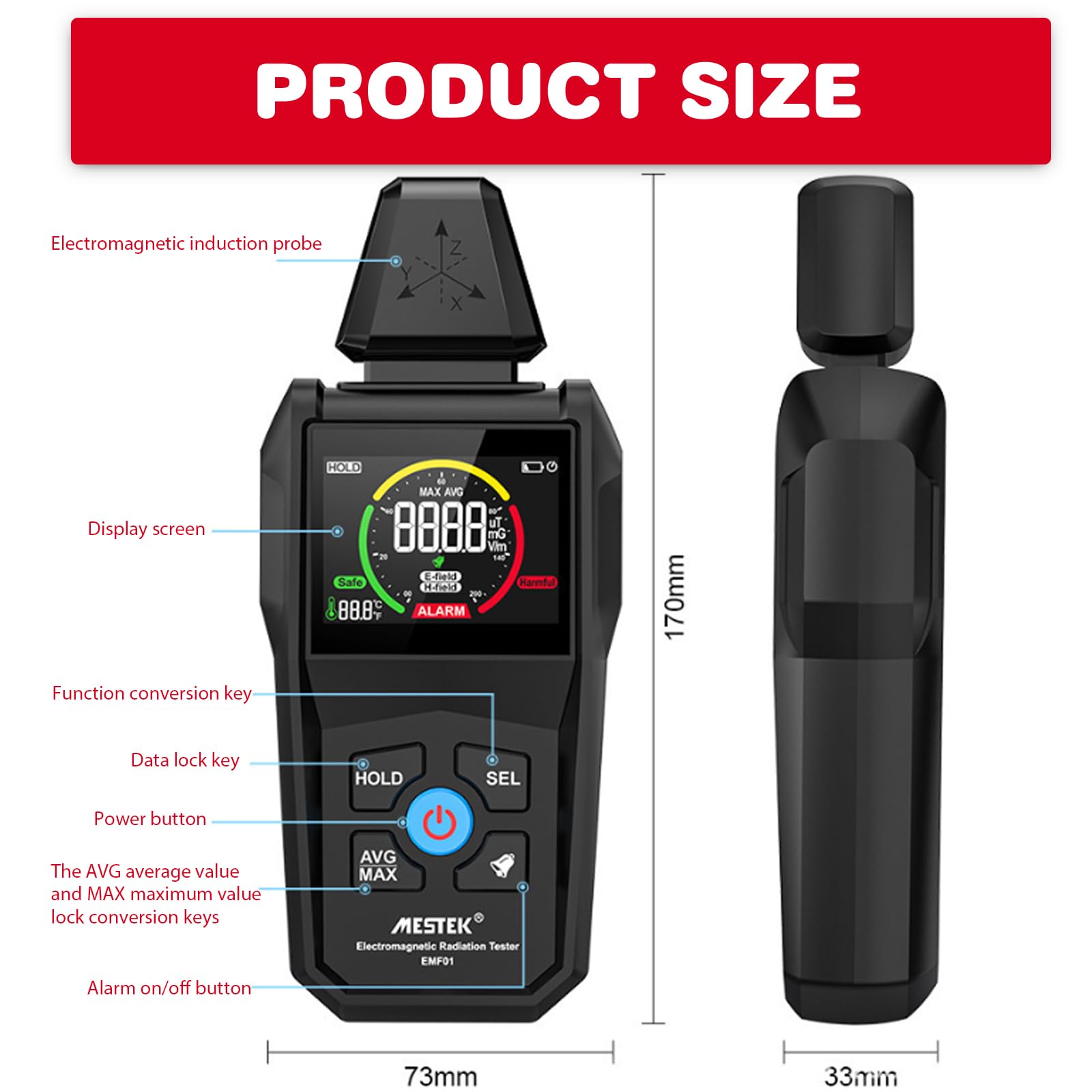 Image secondaire de Appareil de mesure EMF 3 en 1 pour champs électromagnétiques et température