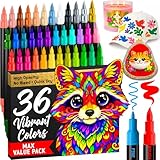 ARTISTRO 36 Acrylic Paint Markers - Paint Pens for Drawing, Brush + Fine Tips - For Fabric, Rock, Glass, Wood, DIY, Eggs - Art & Craft Supplies for Adults, Teens, Kids - Easter Basket Stuffers