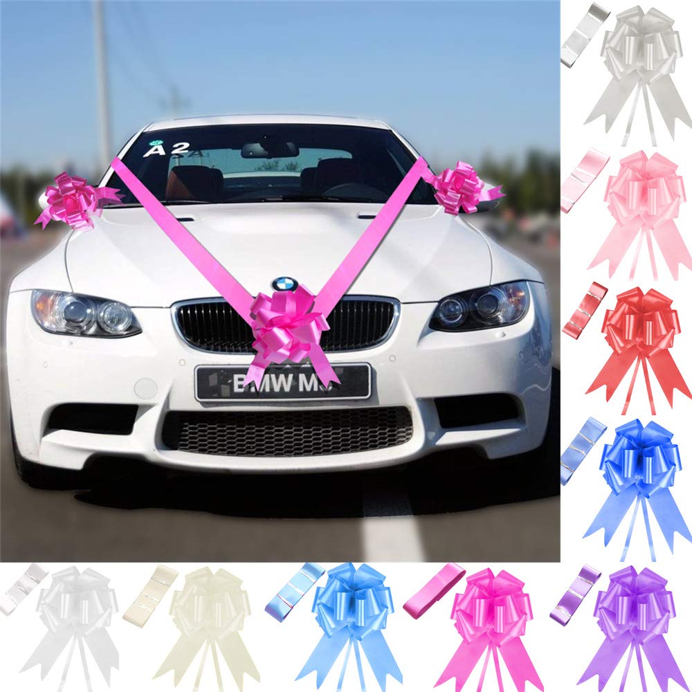 Time to Sparkle 5 Pack 5 Bows + 7M Ribbon Wedding Car Ribbon Decoration Kit Wrapping Large Bow (Cerise)