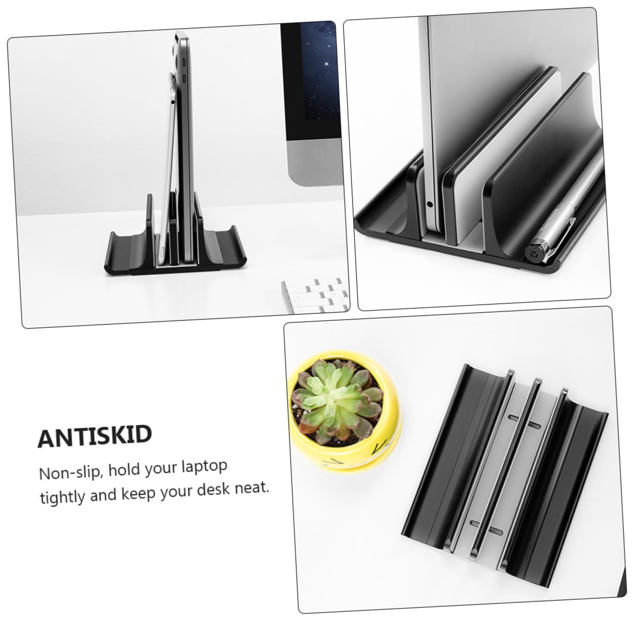 Supporto Verticale per Raffreddamento Nero in Lega di Alluminio Laptop | Installazione e Rimozione Rapide, Mantiene Computer Stabile, Design Antiscivolo