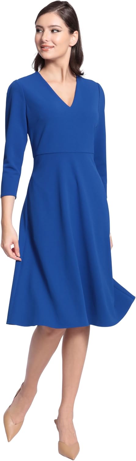 Maggy London Women's Short Sleeve Fit and Flare Scuba Crepe Dress - Image 2