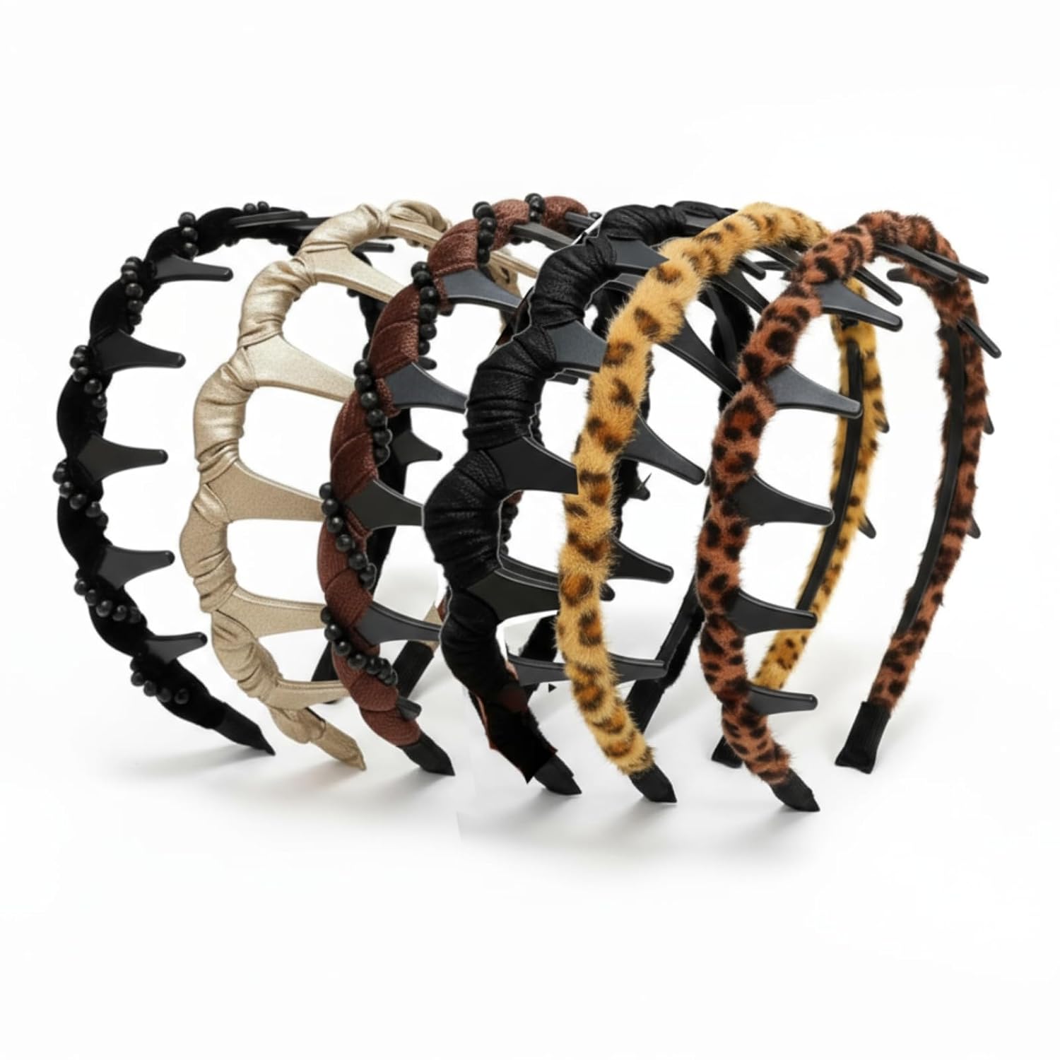 Suncalla 6 Pcs New Vintage High Cranium Artificial Pearl Hairband Elegant Braided Diamond Headbands with Teeth Anti-slip Decorative Hair Bands for Women (Plastic,Fashionable Style,Black, Amber)