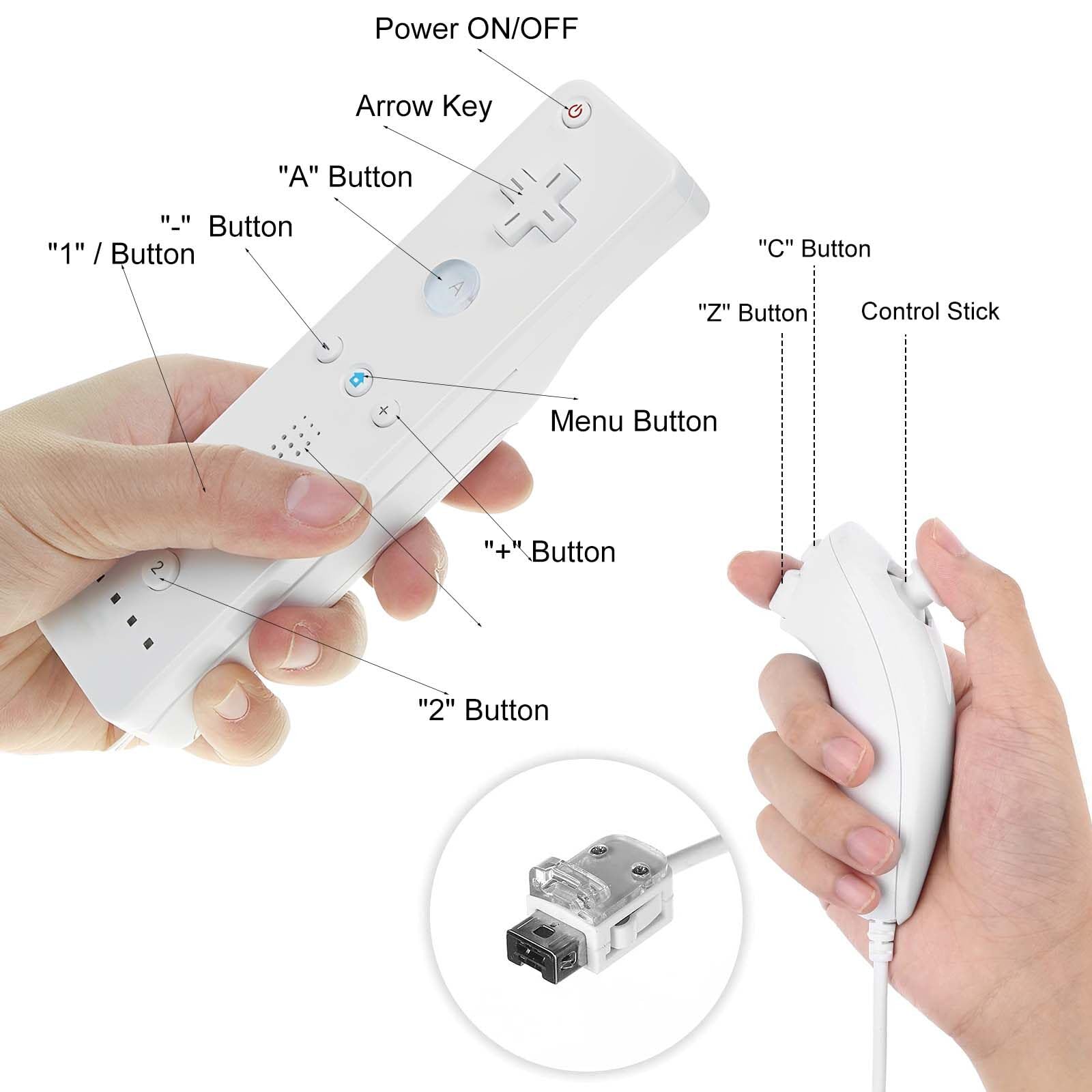 Leikurvo Manette de jeu à distance Wii, télécommande Wii avec Nunchuck, manette Nunchuck pour connexion Wii Remote Plus manette de remplacement Jostick poignée de jeu pour console Wii/Wii U(blanc)