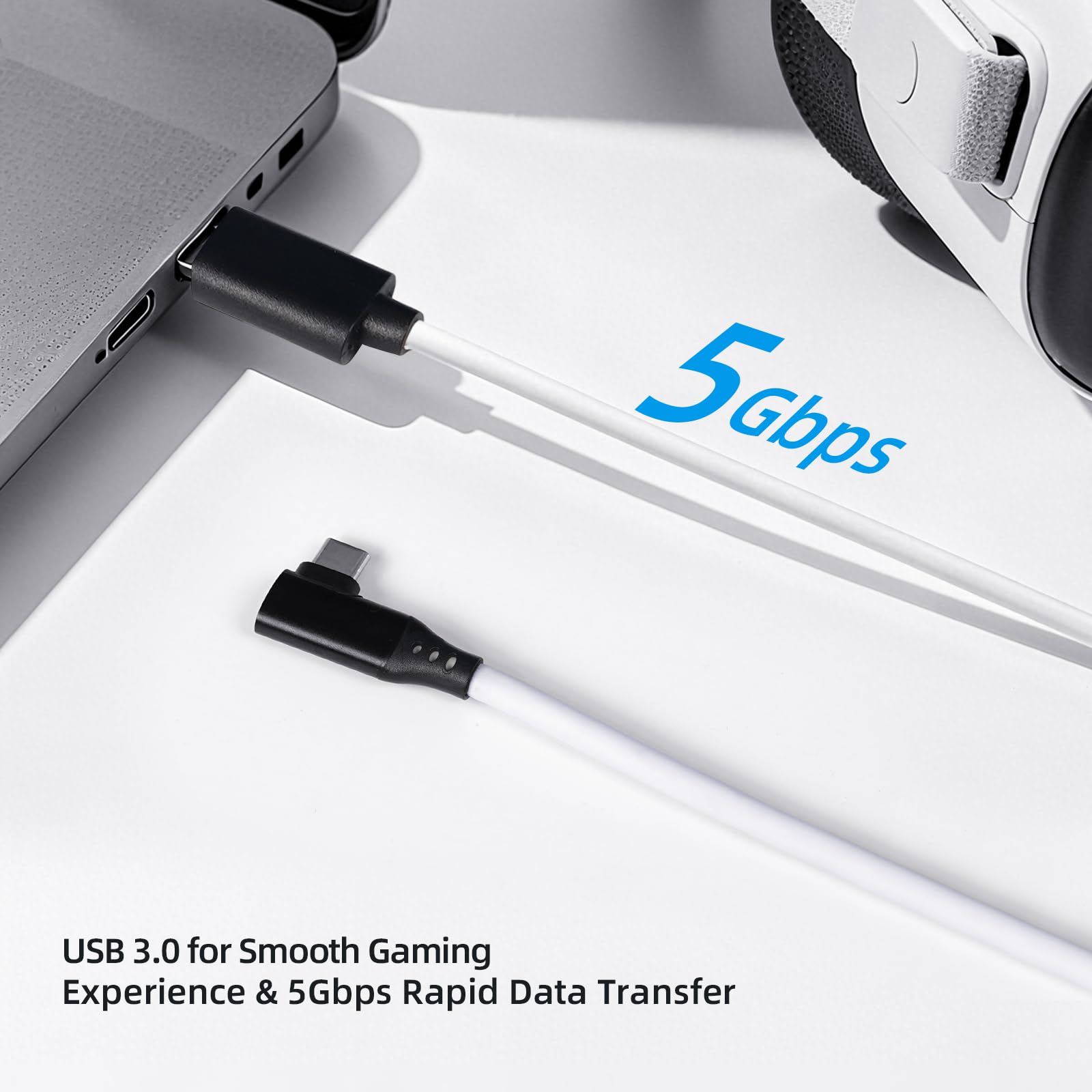 Cavo di collegamento con porta di ricarica rapida 4,6 m, USB 3.0 tipo A a C, cavo di ricarica ad alta velocità per trasferimento dati per cuffie VR e PC da gioco, bianco