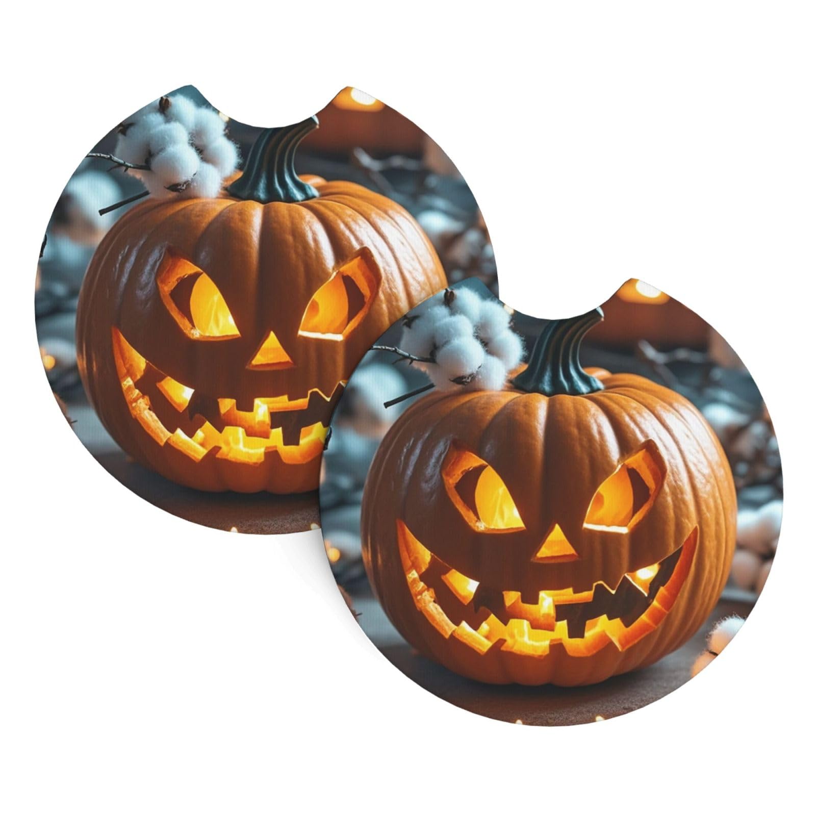 2 Pack Car Coaster for Cup Holders Pumpkin Lantern Car Cup Coaster 2.7" Neoprene Non-Slip Automotive Cup Mat Universal Auto Car Interior Accessories for Women Men Cup Pad