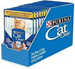 Pack Ração Úmida Nestlé Purina Cat Chow Para Gatos Castrados Sabor Peixe - Com 15 Sachês 85g