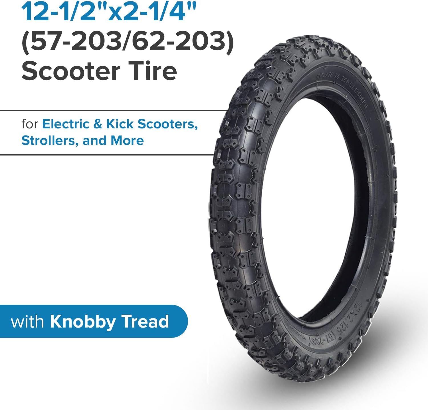 AlveyTech 12"x2.125" (57-203) Tire with Knobby Tread for Diggler Dirt Doggy Kick Scooter - Compatible with 12-1/2"x2-1/4" (62-203), Replacement Tires for Bike, Stroller, Electric or Kick Scooters