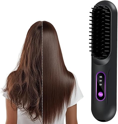 2026 Nuevo Cepillo Alisador de Pelo, Cepillos Alisadores Portátiles para Viajes con Pantalla LCD de Temperatura, Cepillo de Pelo Mini Calentamiento