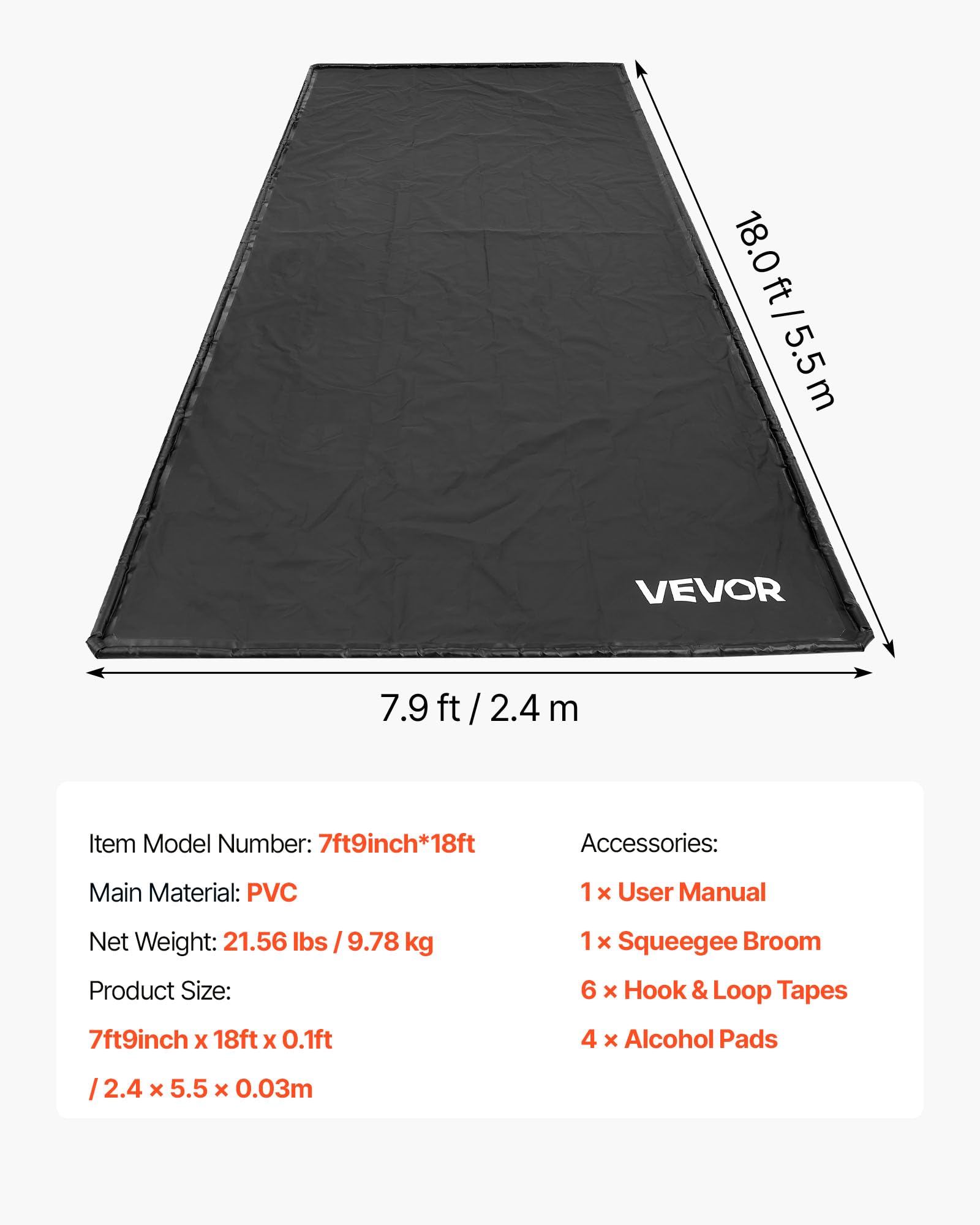 VEVOR Tappetino Antiscivolo per Garage, 2,4 x 5,5 x 0,03 m, con Tergivetro, Resistente e Impermeabile, Protezione per Pavimenti da Neve, Pioggia, Fango, Tappetino per Garage Officina, Nero