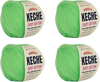 KECHECotton Yarn, 60% Cotton 40% Acrylic Yarn, Soft Cotton Yarn for Crochet and Knitting, Amigurumi Yarn 4 Skeins/Balls [1.76 Oz (50g) / 180 Yrds (165m)] x 4 - Green