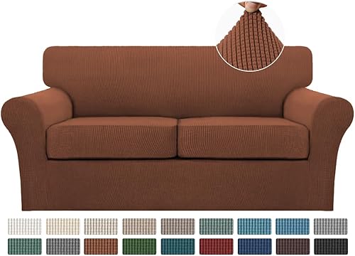 Miniatura 26 de Turquoize Fundas de sofá de 4 piezas para sofá de 3 cojines, funda de sofá suave para perros, fundas de sofá lavables con 3 fundas de cojín Biscotti