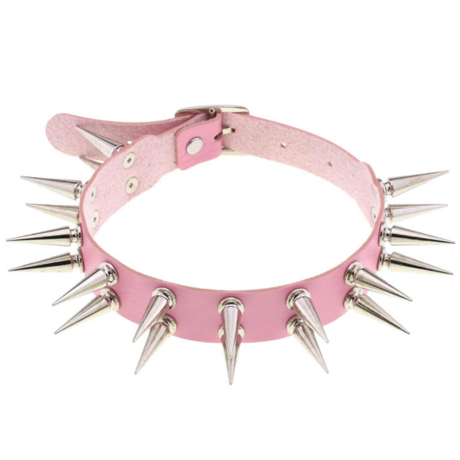 Hcma Girls Pink Long Spiked Choker Collar For Leather Goth Necklace Black Punk Chocker Gothic Cosplay Party Club Chockers Sexy Harajuku Jewelry