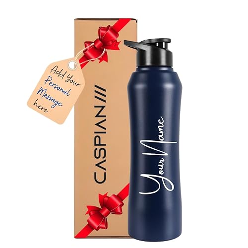 Caspian Trek Customised Stainless Steel Water Bottle 750ml, P Blue with Logo Print - Personalised Water Bottle with Your Name Print for Kids Boys Girls School Office Gym- Perfect for Corporate Gifting