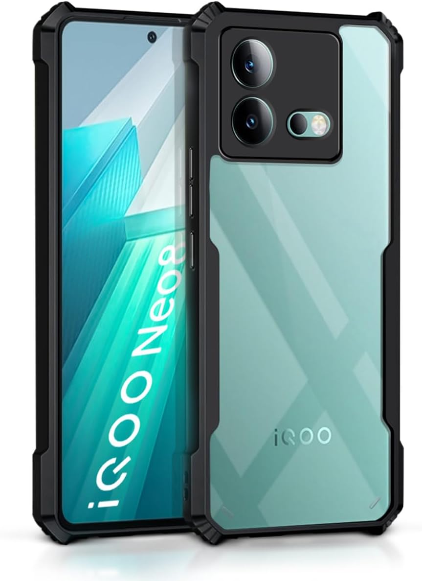 WOW IMAGINE Shock Proof Clear Protective Back Case for iQOO Neo 8 - AirEDGE Technology | 360 Degree Camera Protection | Transparent Hybrid Back Case Mobile Cover - Black