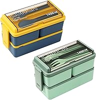 Vista 8 de Paquete de 2 loncheras Bento para adultos, 49 onzas, a prueba de fugas, ecológica, apilable, lonchera Bento, preparación de comidas para cenar
